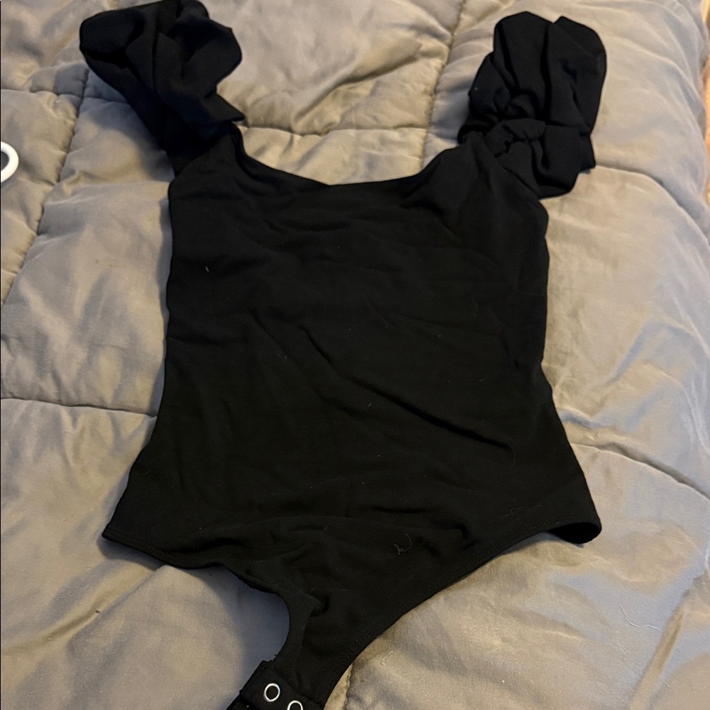 Express Black Puff-Sleeve Bodysuit